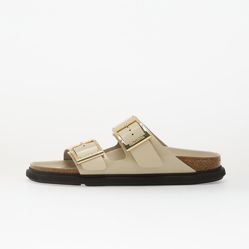 Birkenstock Arizona Droplet Buckle Natural Leather Patent Women High-Shine Ecru