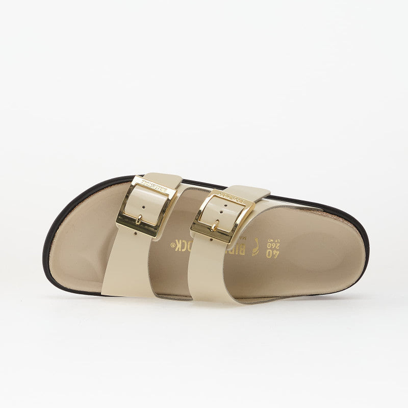 Birkenstock Arizona Droplet Buckle Natural Leather Patent Women High-Shine Ecru