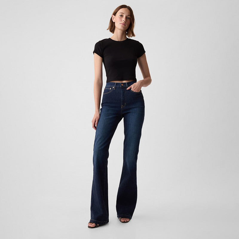 Jeansy GAP 70S Flare High Rise Dk Holzer Jeans Dark Wash