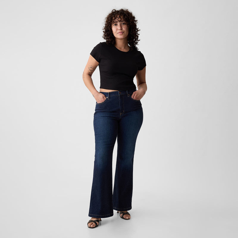 Jeansy GAP 70S Flare High Rise Dk Holzer Jeans Dark Wash