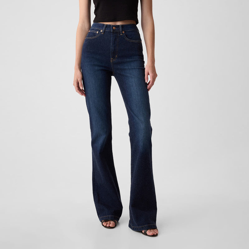 Jeansy GAP 70S Flare High Rise Dk Holzer Jeans Dark Wash
