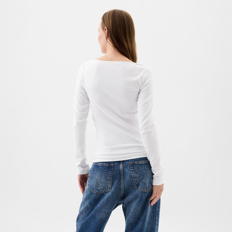 GAP Longsleeve Bateau Neck Modal Top Fresh White