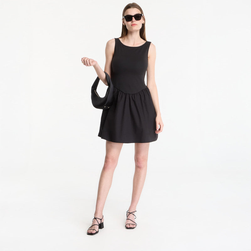 Sukienka GAP Sl High Neck Mixed Media Mini Dress Black