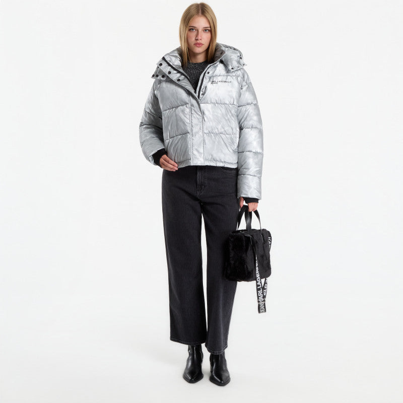 Karl Lagerfeld Jeans Cropped Shiny Puffer Washed Blue