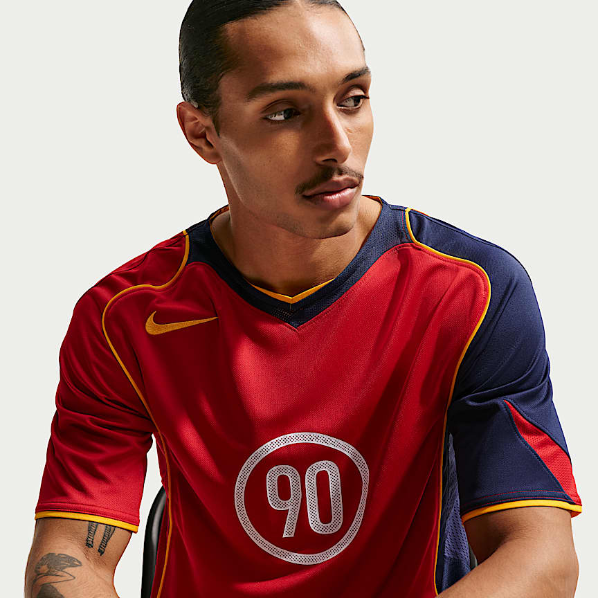 Nike Total 90 Men's Dri-FIT Soccer Jersey Gym Red/ Midnight Navy/ University Gold