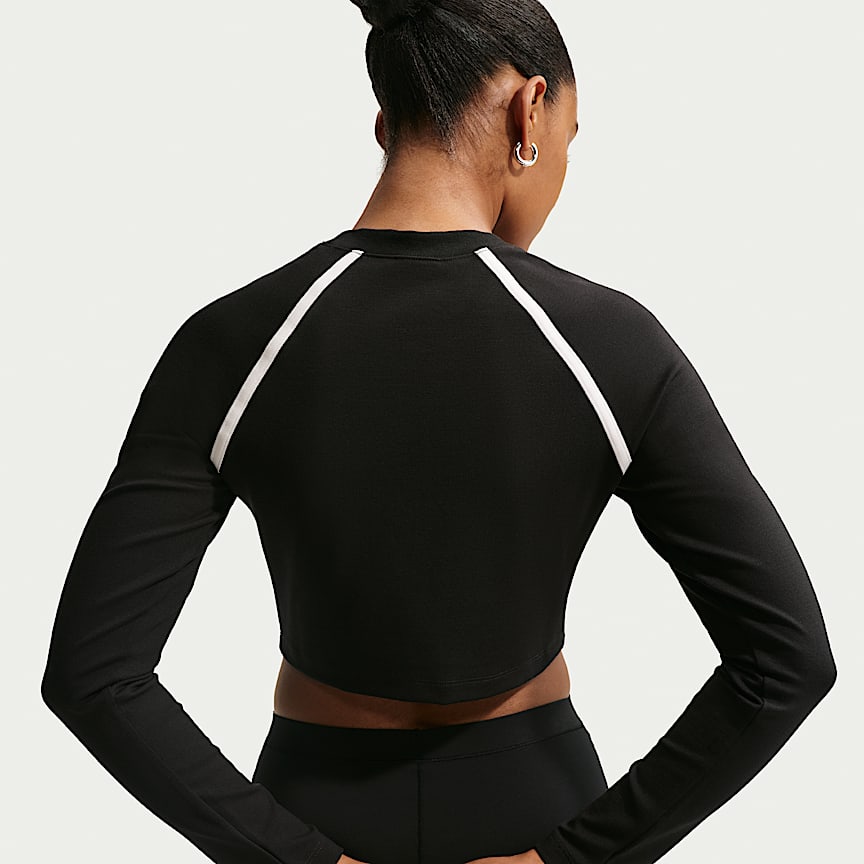 Nike Sportswear Women's Tight Long-Sleeve Cropped Top Black/ Black/ Chalk/ Chalk