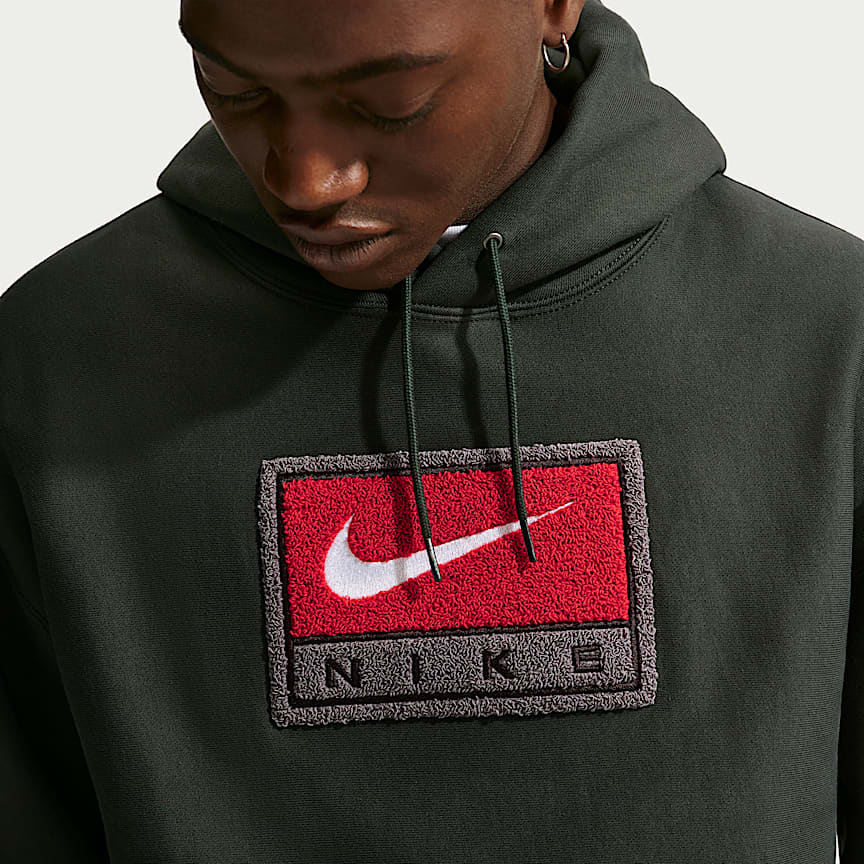 Nike Solo Swoosh Men's Fleece Pullover Hoodie Black Spruce/ White