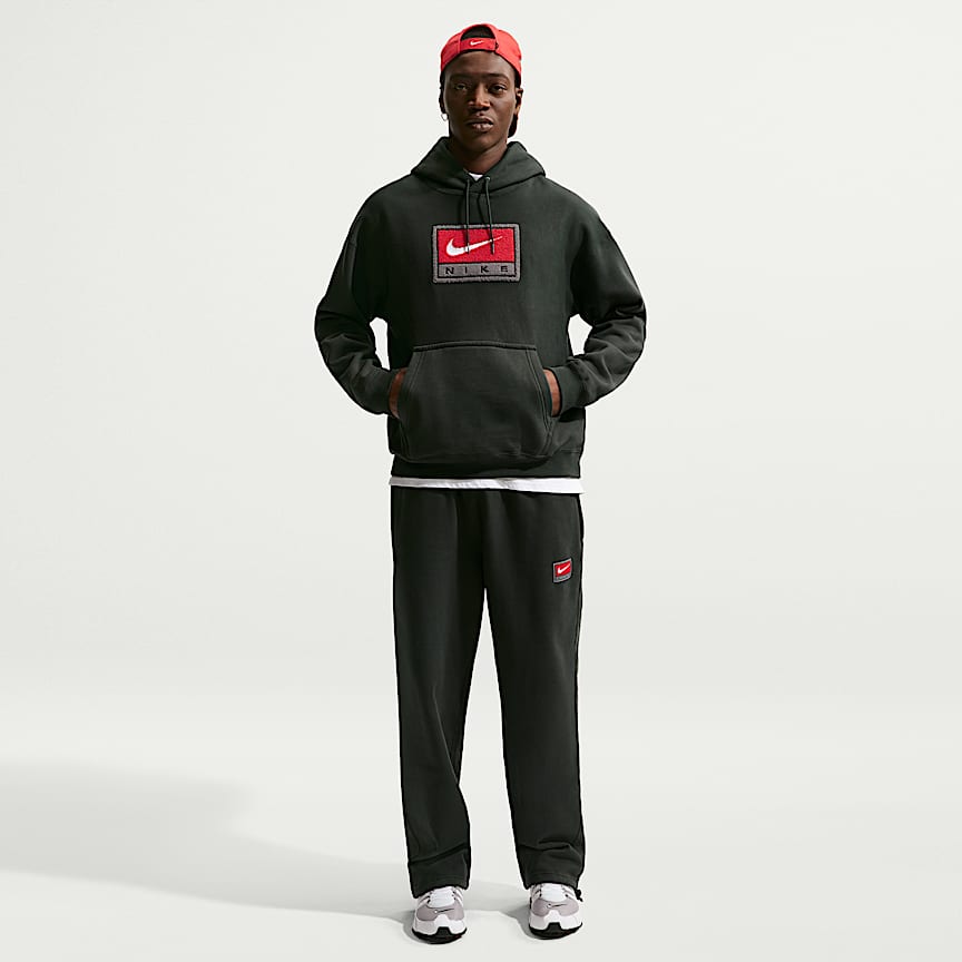 Nike Solo Swoosh Men's Fleece Pullover Hoodie Black Spruce/ White