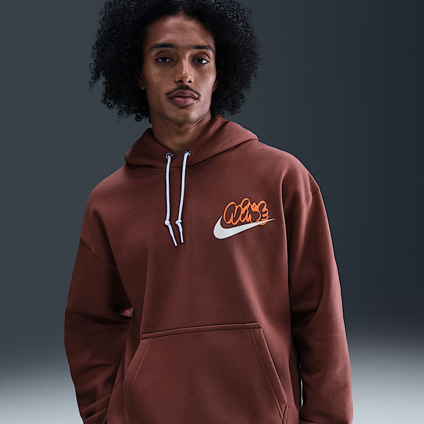 Nike Solo Swoosh Men's Fleece Hoodie Red Sepia
