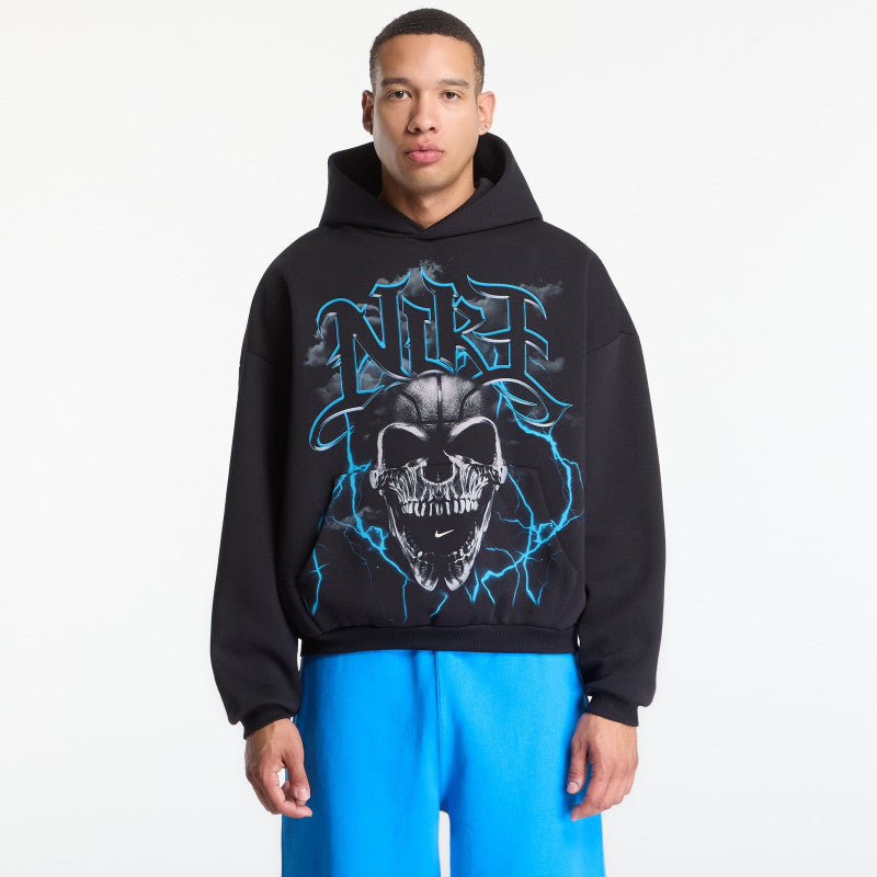 Nike Standard Issue Men's Brushed Pullover Basketball Hoodie Black/ Lt Current Blue/ Pale Ivory