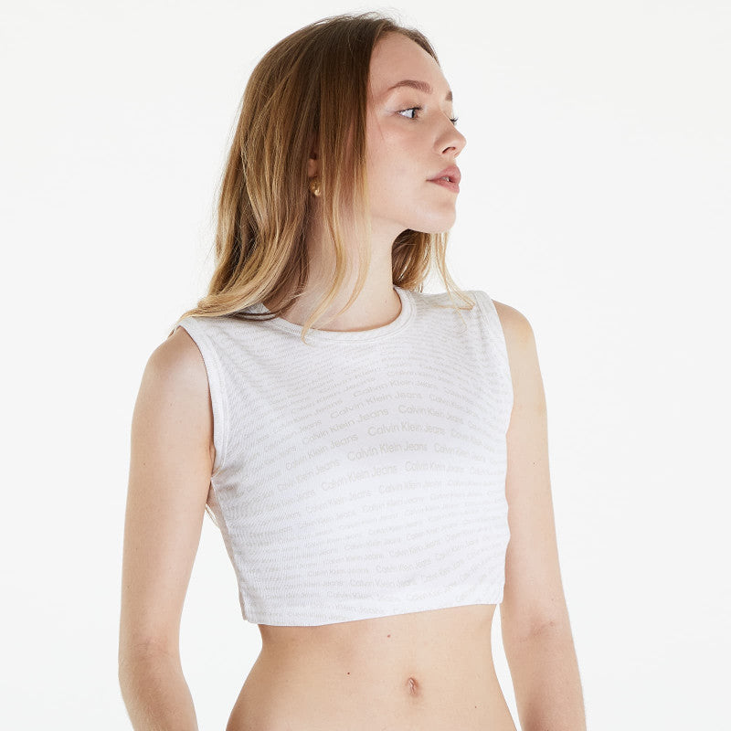 Calvin Klein Jeans Aop Cropped Tank Top Warp Logo White
