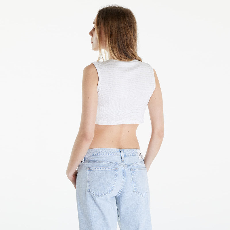 Calvin Klein Jeans Aop Cropped Tank Top Warp Logo White
