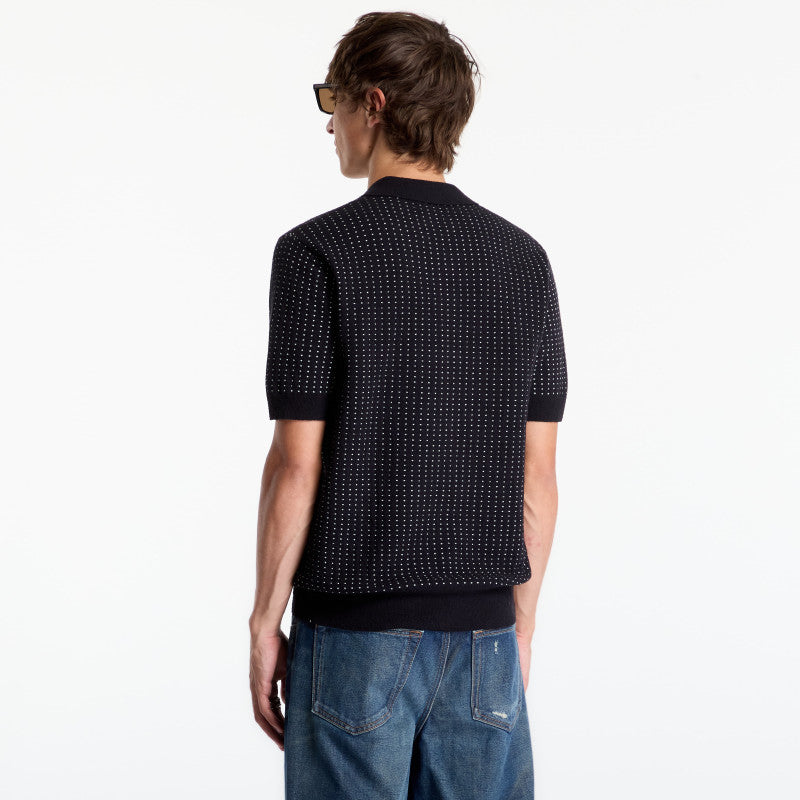 FRED PERRY Boucle Dot Knitted Shirt Black