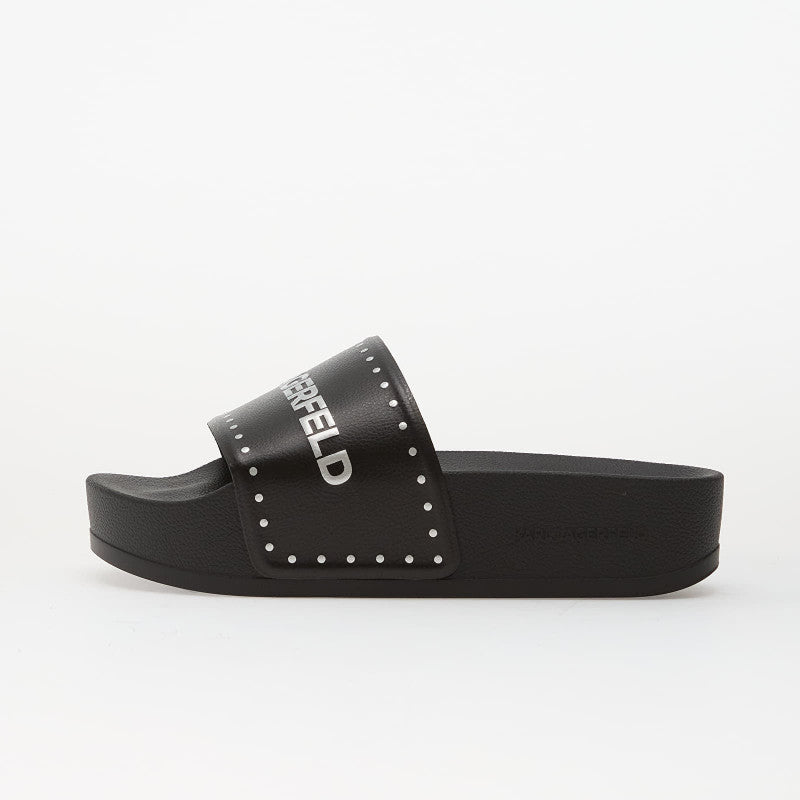Karl Lagerfeld Kondo Maxi II Stud Border Slide Black PU w/ Silver