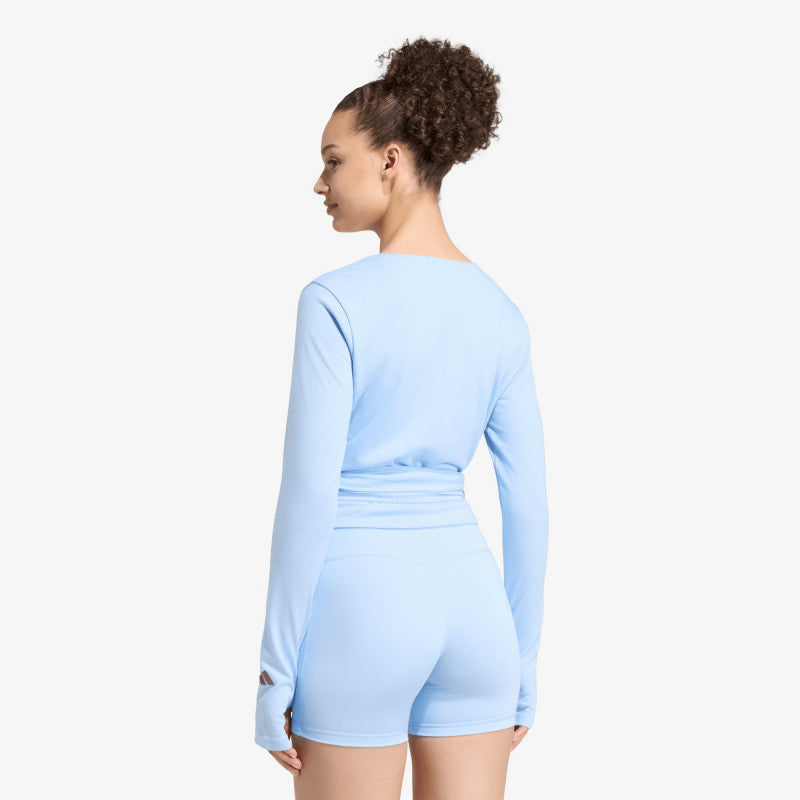 adidas 3 Stripes Studio Soft Ballet Wrap Top Glow Blue/ Earth Strata