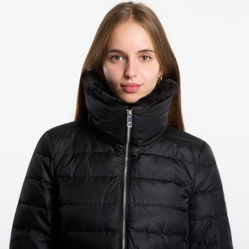 Calvin Klein Satin Lw Short Puffer With Fur Black