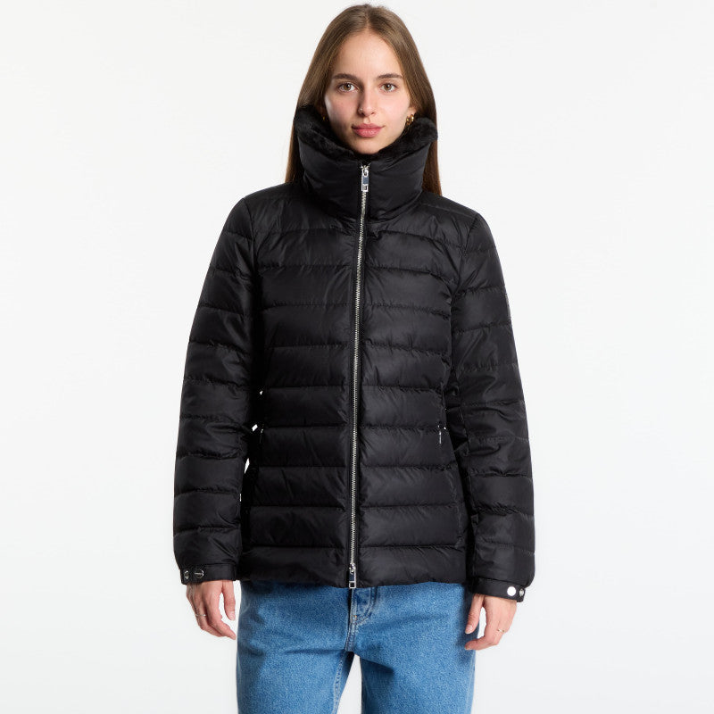 Calvin Klein Satin Lw Short Puffer With Fur Black