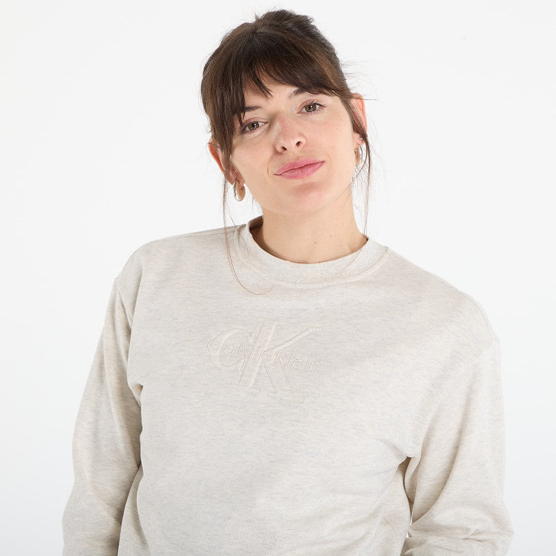 Calvin Klein Jeans Ls Embossed Monologo Terry Crewneck Vanilla Heather