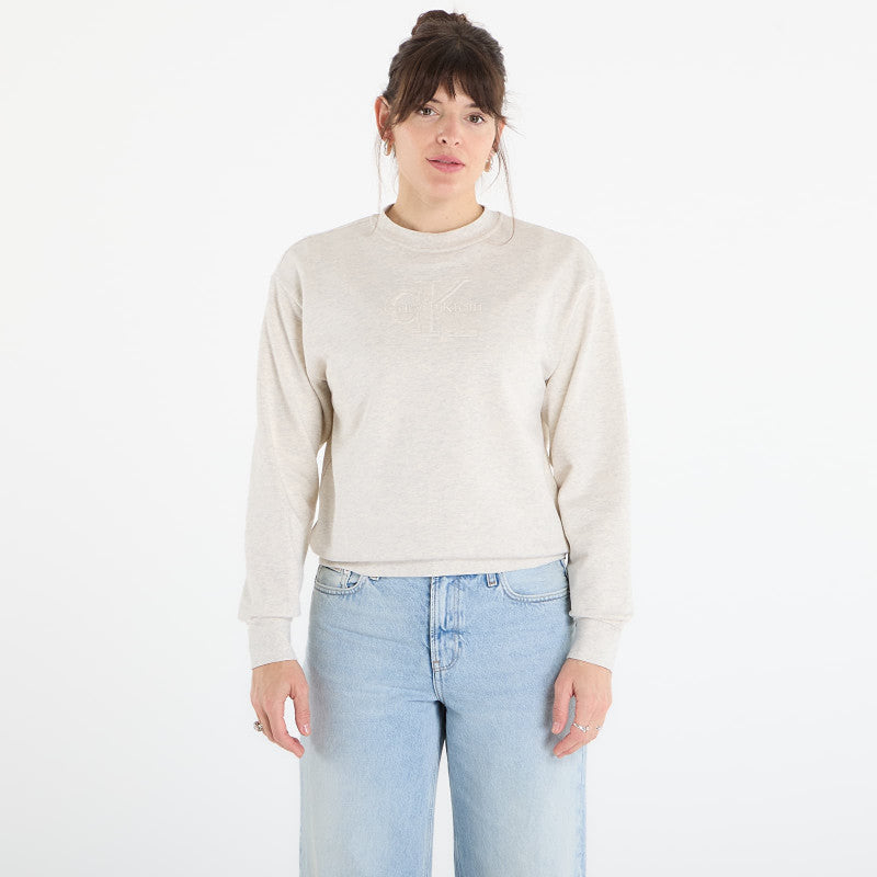 Calvin Klein Jeans Ls Embossed Monologo Terry Crewneck Vanilla Heather