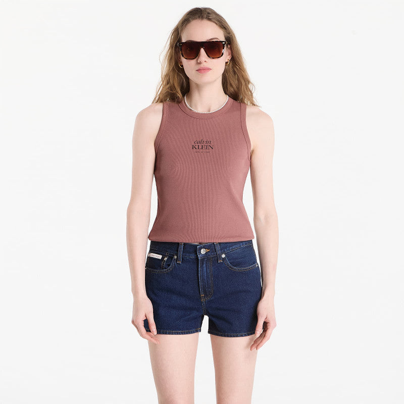 Calvin Klein Jeans Sl 2X2 Baby Rib Logo Crew Tank Sierra Brown