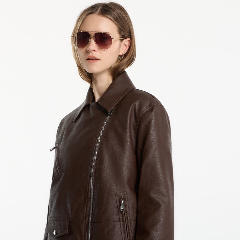 Calvin Klein Jeans Faux Leather Moto Brown Cork
