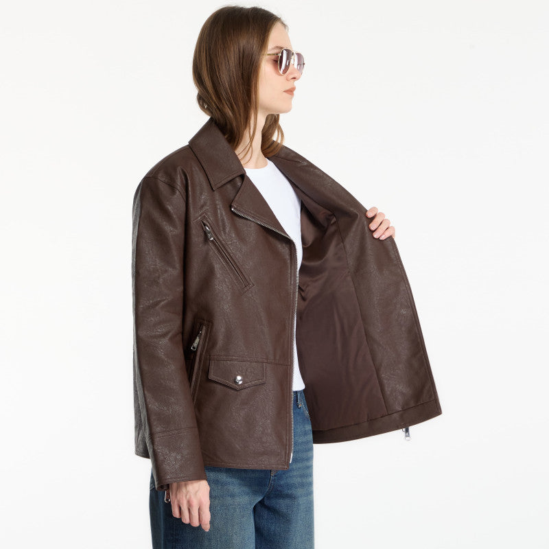 Calvin Klein Jeans Faux Leather Moto Brown Cork