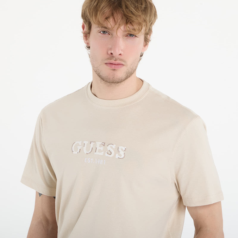Guess Jeans Cn Ss Guess Logo Contrast Stitch Light Oak