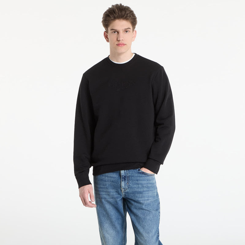 Guess Jeans Cn Ls Embossed Logo Sweatshirt Jet Black