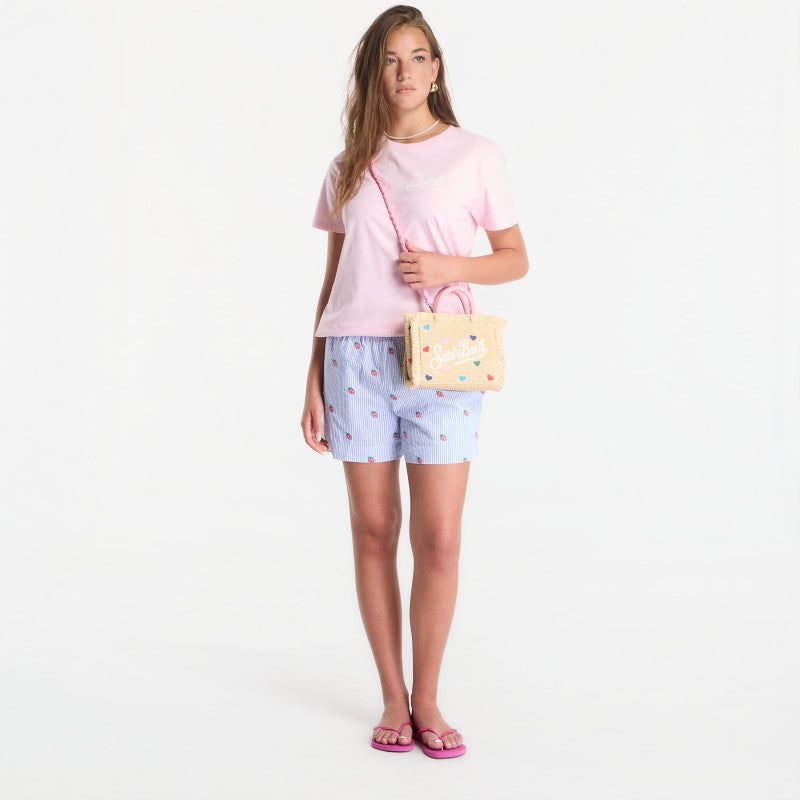 MC2 Saint Barth Meave Short Pant Seersucker Stripes V Straw