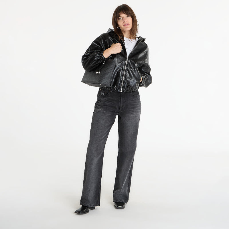 Michael Kors Faux Leather Hoodie Black