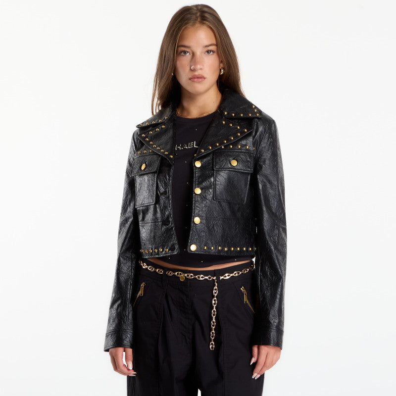 Michael Kors Studded Fx Leather Jacket Black