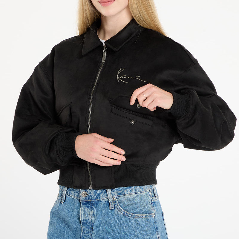 Karl Kani Signature Faux Suede OS Bomber Jacket Black