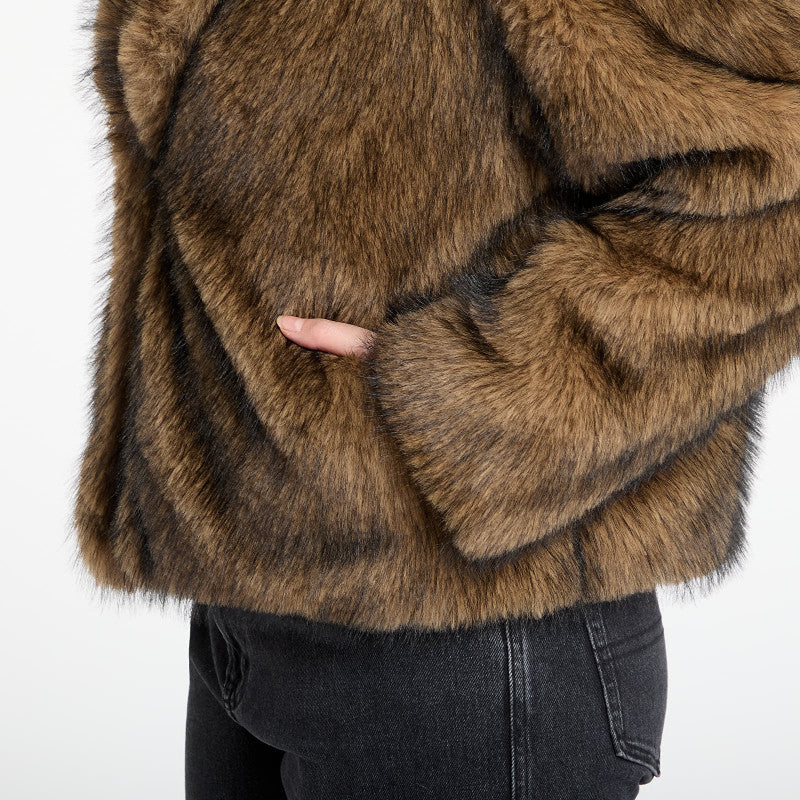 Urban Classics Ladies Short Faux Fur Jacket Brown/ Black