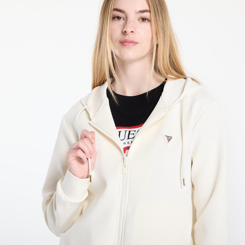 GUESS Olympe Full Zip Hoodie Sweatshirt Cream