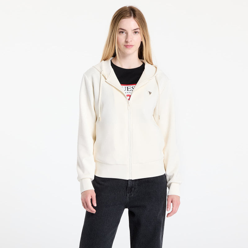GUESS Olympe Full Zip Hoodie Sweatshirt Cream