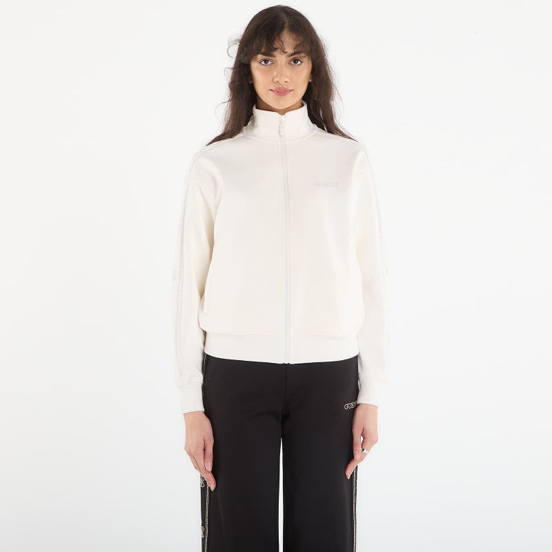 GUESS Octavia High Neck Full-Zip Sweat White Glam