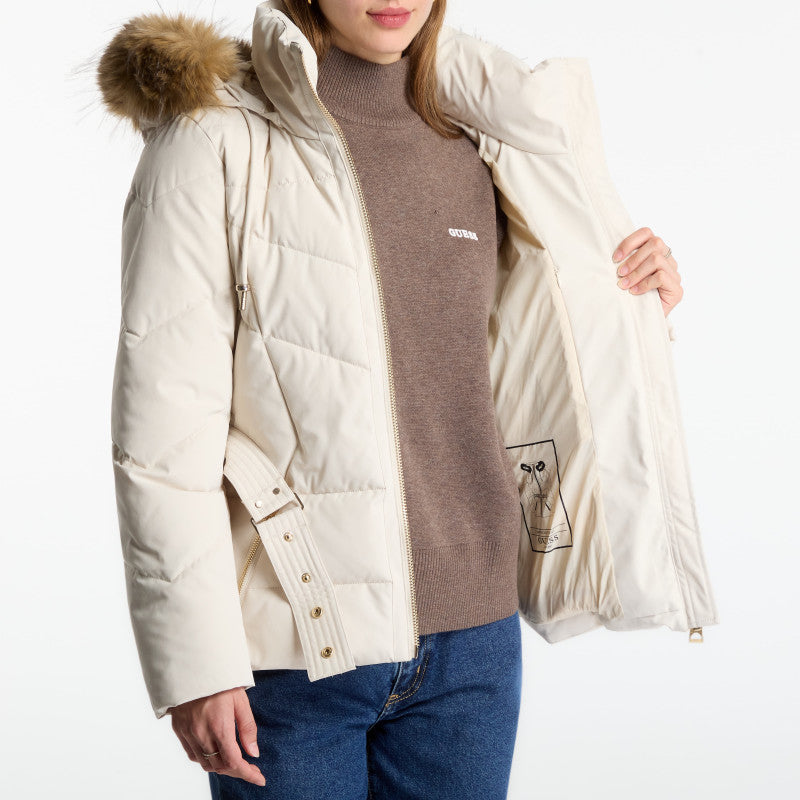 Guess Jeans New Fatema Short Belted Puffer Creme Brulee