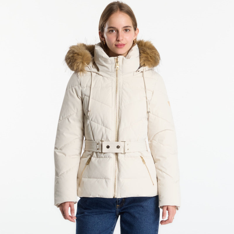 Guess Jeans New Fatema Short Belted Puffer Creme Brulee
