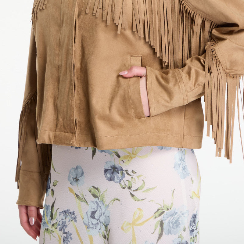 GUESS Ls Ibby Fringe Jacket Wet Sand