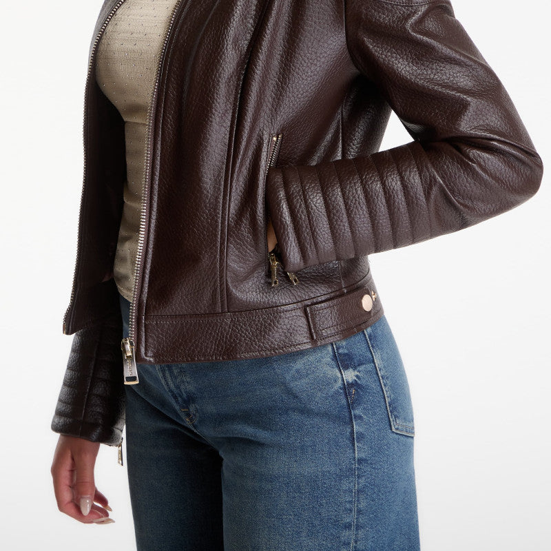 GUESS Marlene Caribou Pu Moto Jacket Chocco Brown