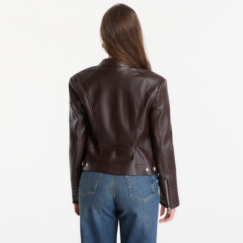GUESS Marlene Caribou Pu Moto Jacket Chocco Brown