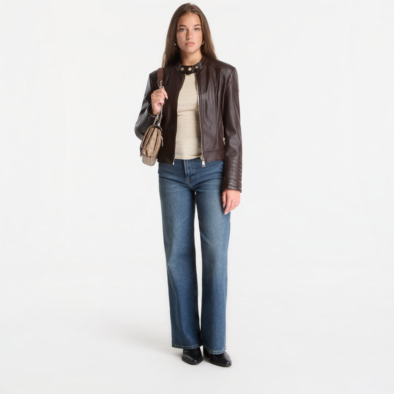 GUESS Marlene Caribou Pu Moto Jacket Chocco Brown