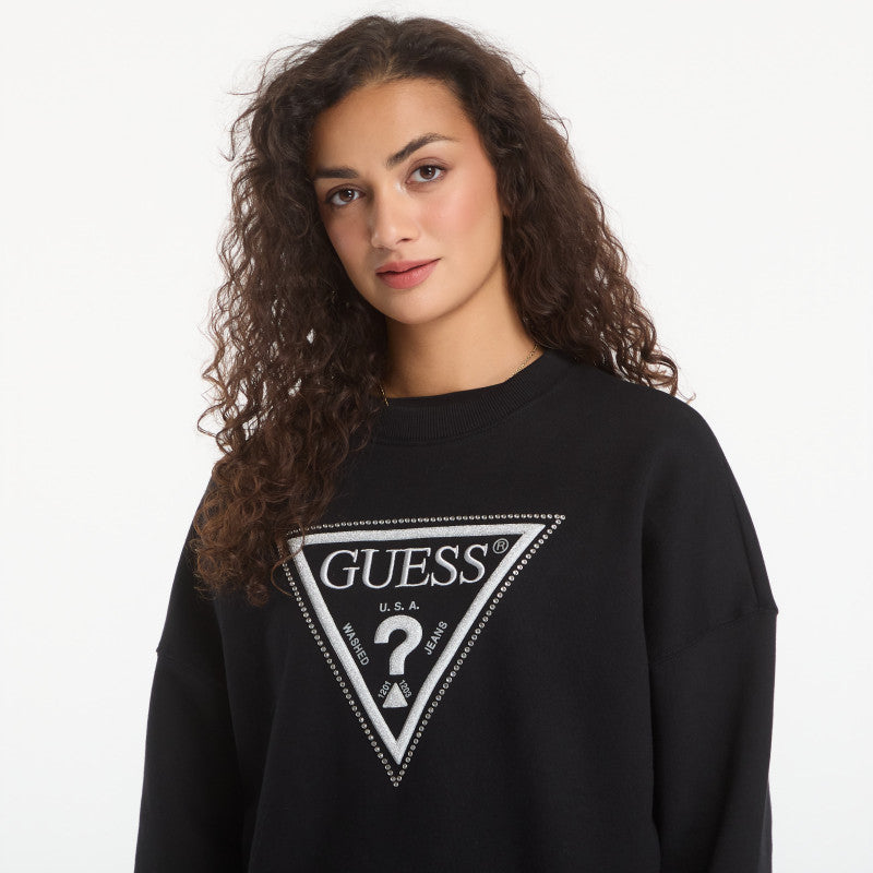 GUESS Cn Triangle Glitter Sweatshirt Jet Black