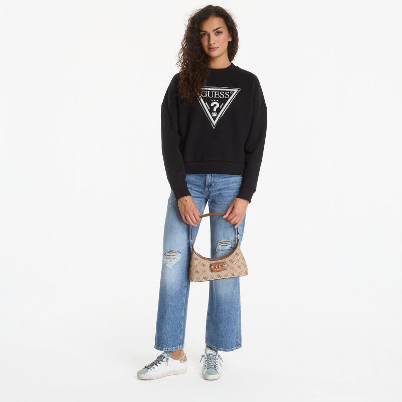 GUESS Cn Triangle Glitter Sweatshirt Jet Black