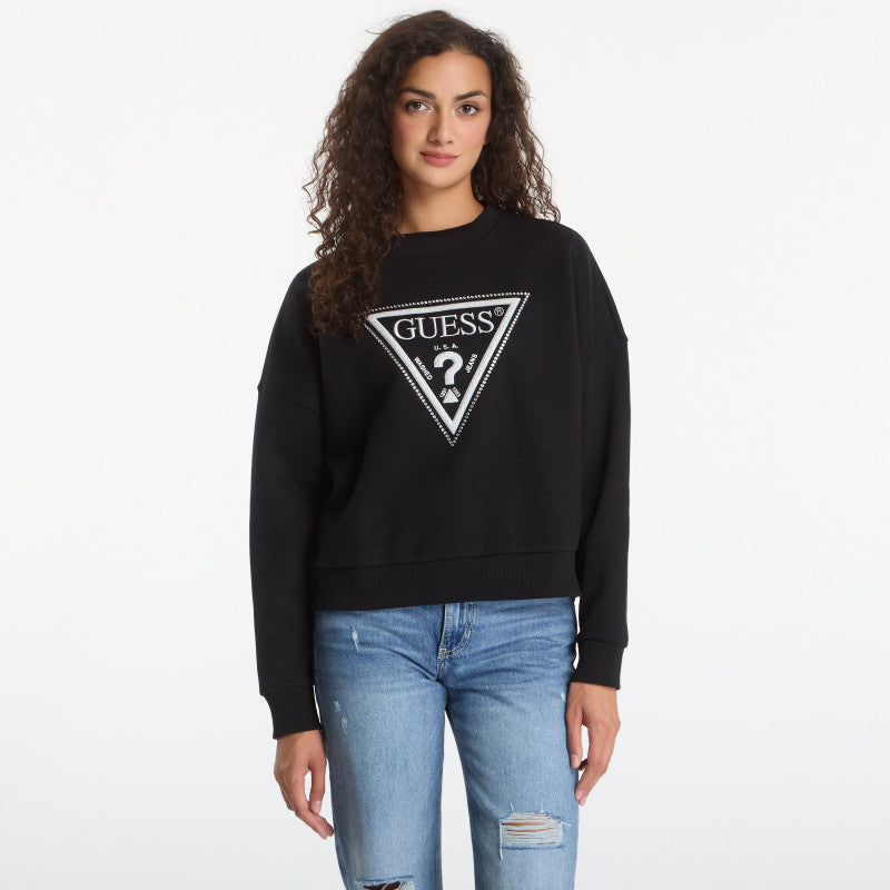 GUESS Cn Triangle Glitter Sweatshirt Jet Black