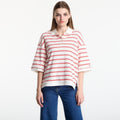 Tommy Hilfiger Multistp Oversized Ss Polo Tee Multi Stp Ecru / Fire Red